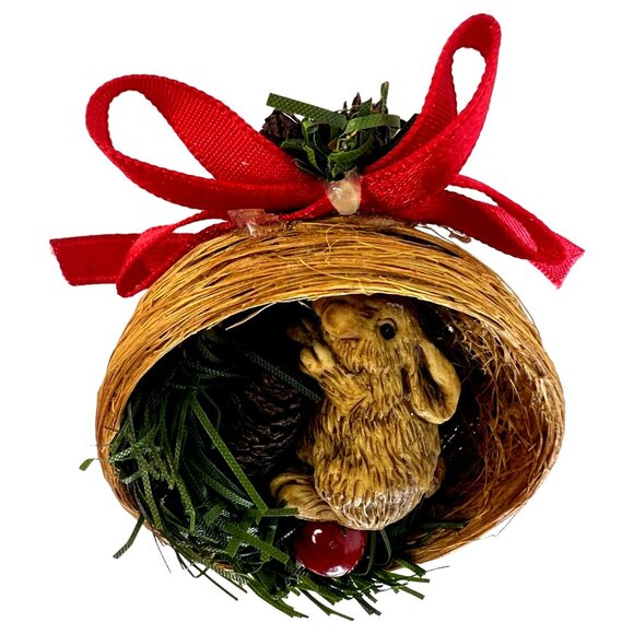 Vintage Silvestri Bunny Rabbit in Nest Christmas Ornament Handcrafted - Picture 3 of 6